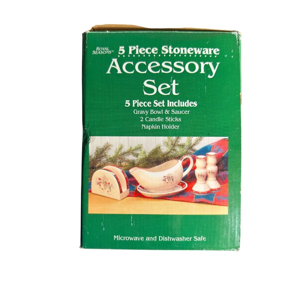 CIB Royal Seasons Stoneware 5-Piece Accessory Set Snowman Design Holiday Decor - Picture 10 of 11